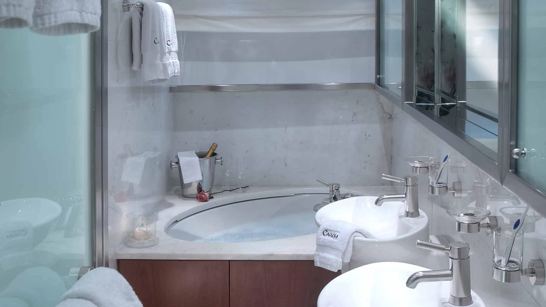 a bathroom with two sinks aboard TALISMAN MAITON Yacht for Charter