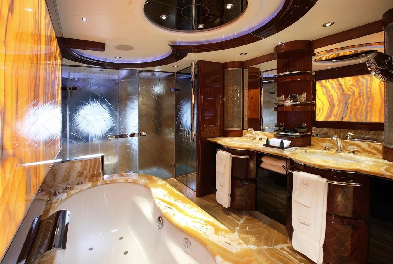 a bathroom with a large bathtub aboard TALISMAN MAITON Yacht for Charter