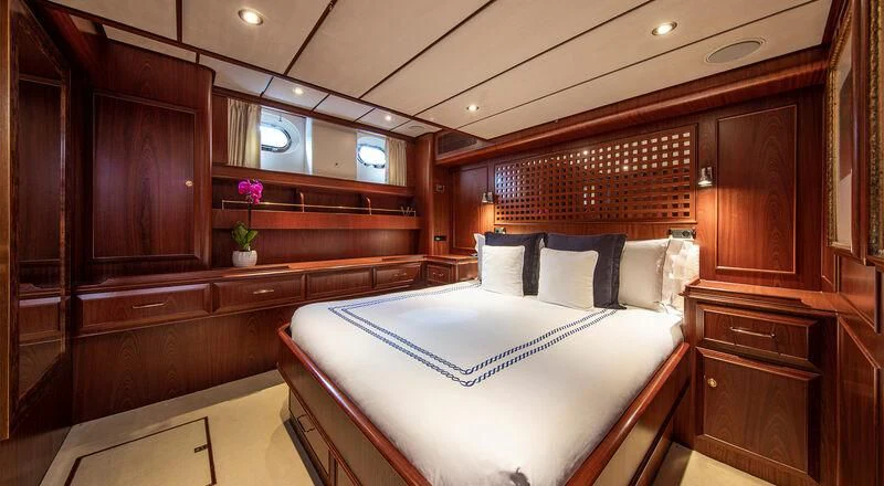 a bed in a room aboard SOUTHWIND OF Yacht for Sale