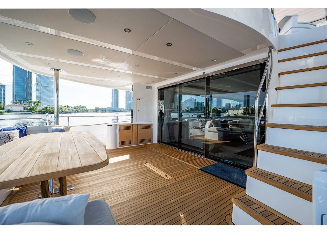 a room with a large glass door aboard ROMANI Yacht for Sale