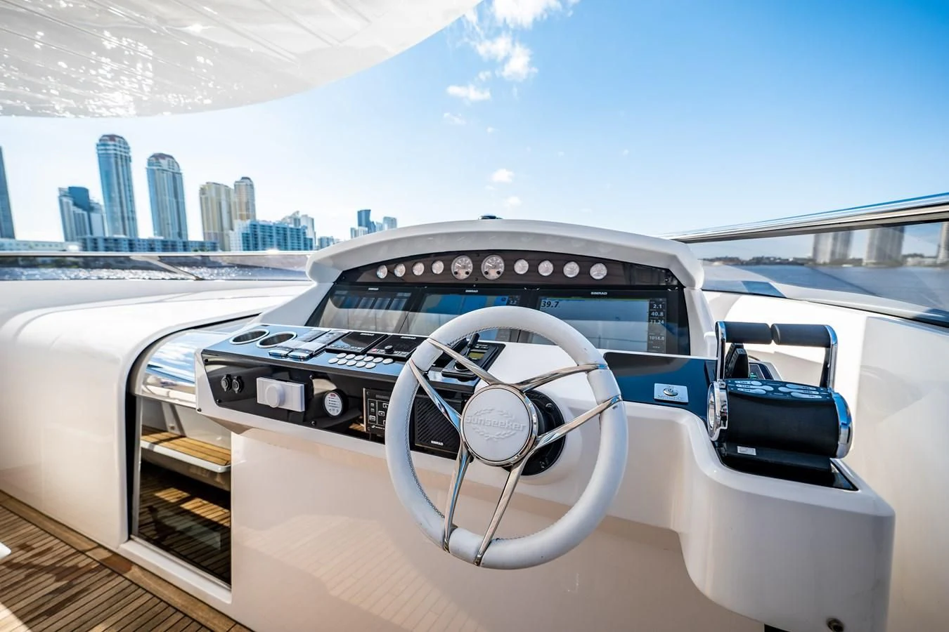 the inside of a car aboard ROMANI Yacht for Sale