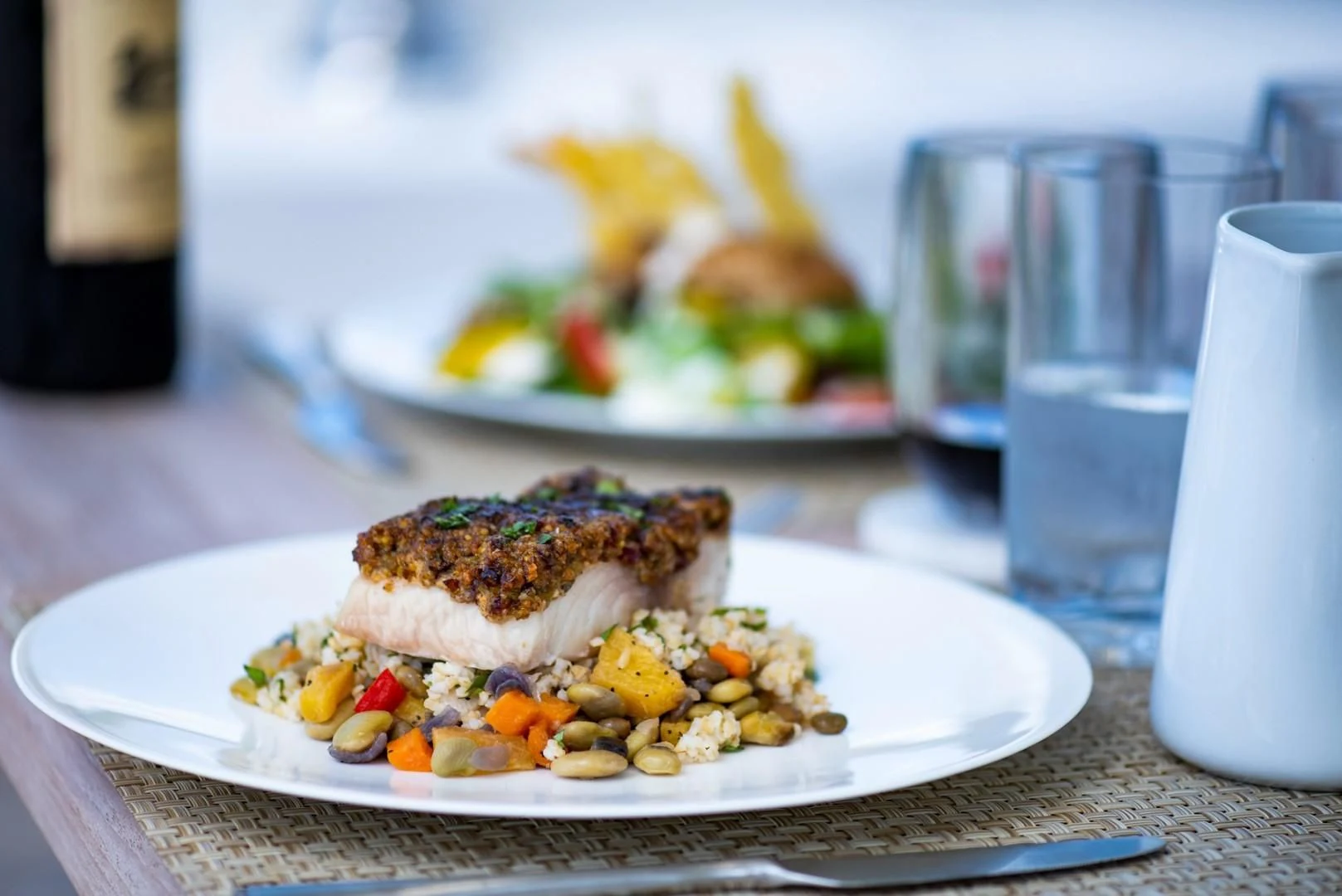 a plate of food and a salad aboard ELITE Yacht for Sale