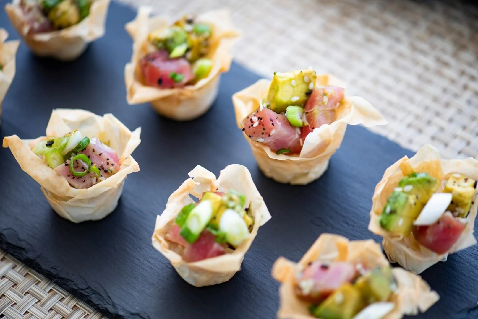 a group of sandwiches on a table aboard ELITE Yacht for Sale