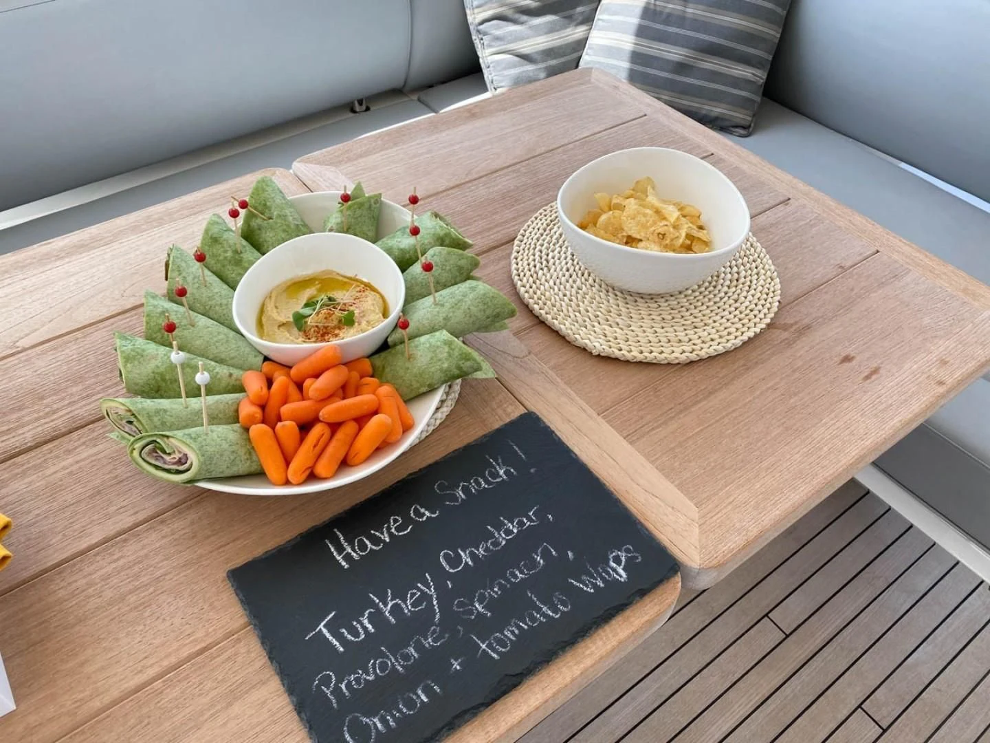 a plate of food aboard ELITE Yacht for Sale