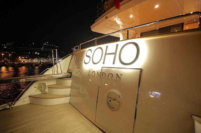 a sign on a building aboard SOHO Yacht for Sale