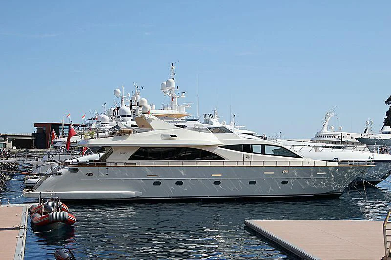 a large white yacht docked aboard SOHO Yacht for Sale