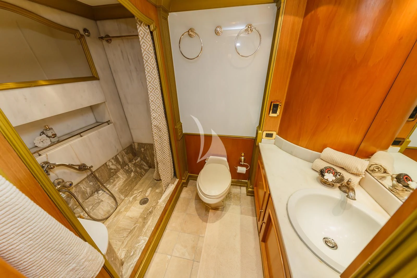 a bathroom with a sink and toilet aboard TO JE TO Yacht for Sale