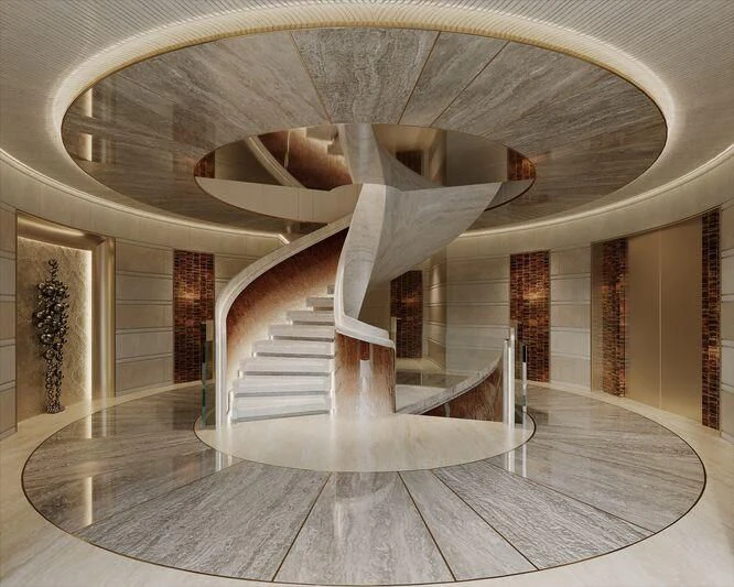 a large sculpture in a museum aboard ELF Yacht for Sale