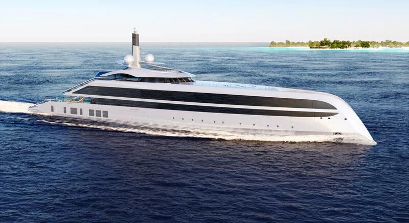 a white yacht on the water aboard ELF Yacht for Sale
