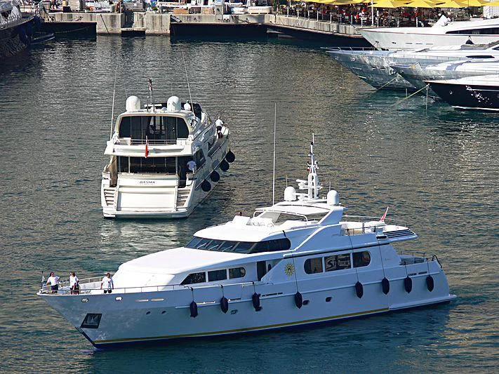 a group of boats in a harbor aboard ANTARES STAR Yacht for Sale