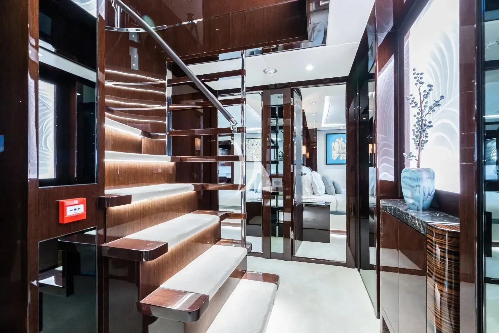 a staircase in a building aboard NO.9 Yacht for Sale