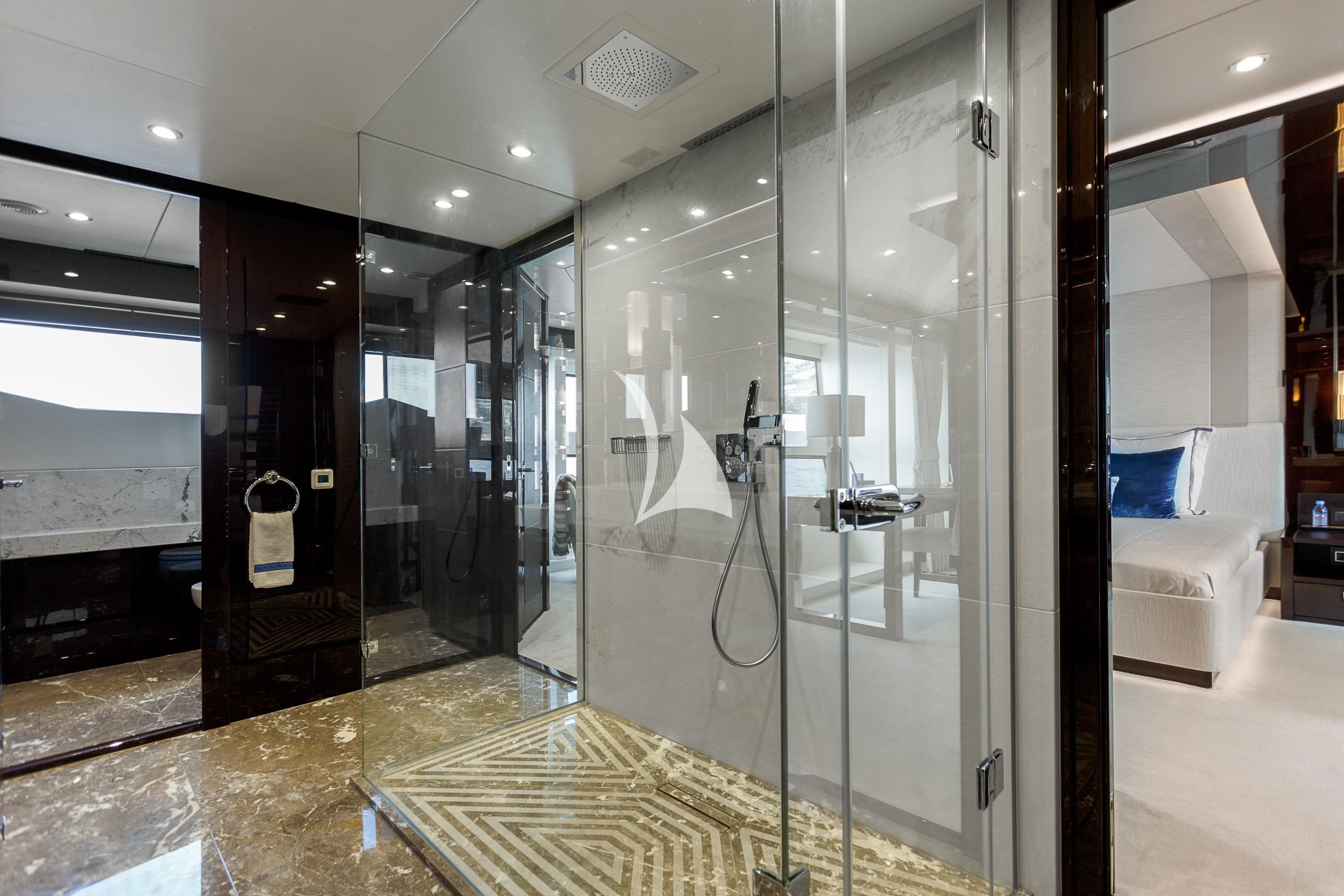 a large glass shower unit aboard NO.9 Yacht for Sale