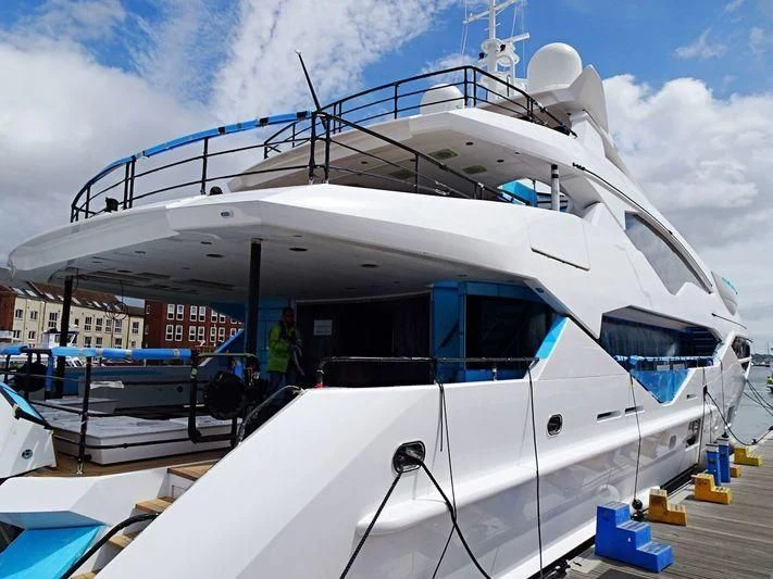 a boat docked at a pier aboard NO.9 Yacht for Sale