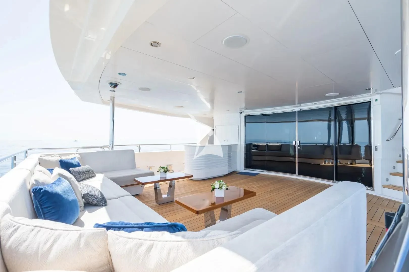a modern looking living room aboard NO.9 Yacht for Sale
