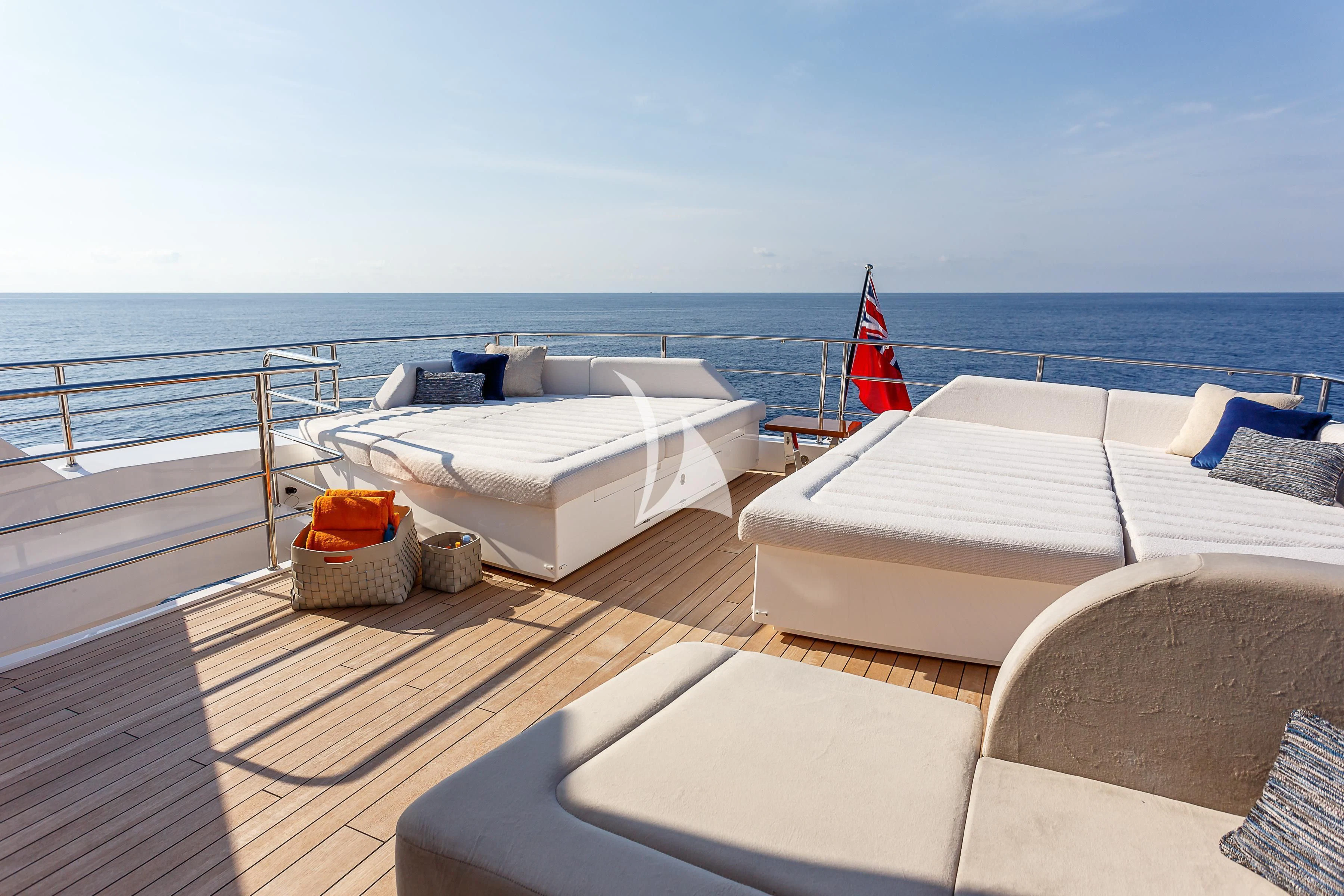 a deck with chairs and a beach aboard NO.9 Yacht for Sale