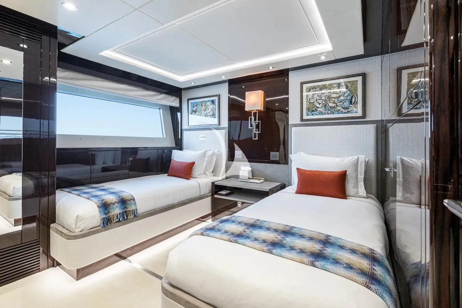 a room with two beds aboard NO.9 Yacht for Sale