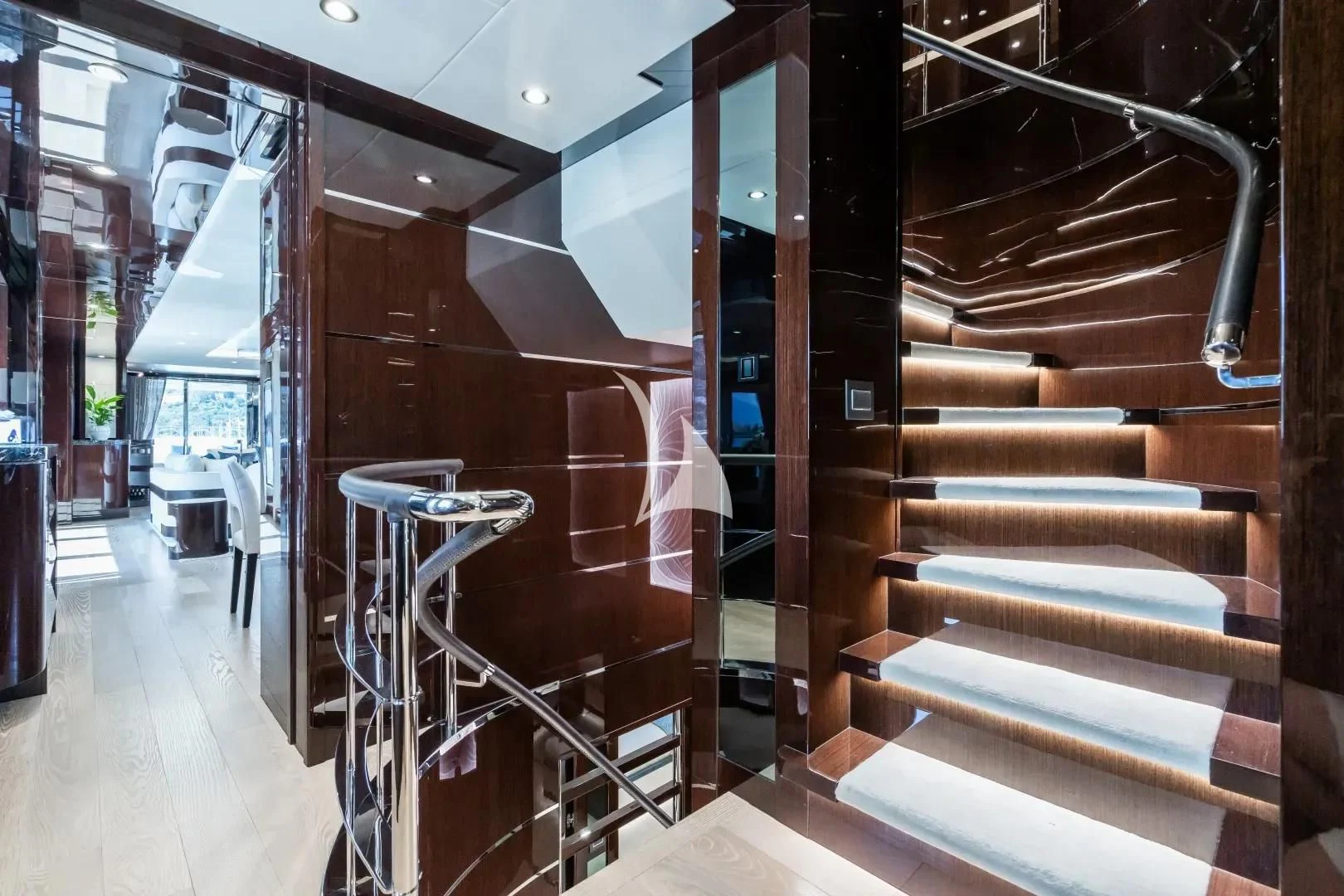 a staircase in a building aboard NO.9 Yacht for Sale