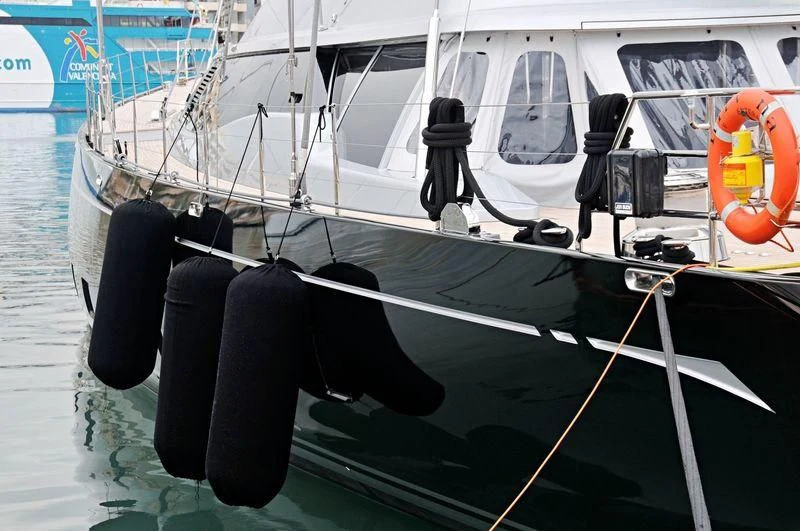 a black and white boat with ropes aboard NIRVANA FORMENTERA Yacht for Sale