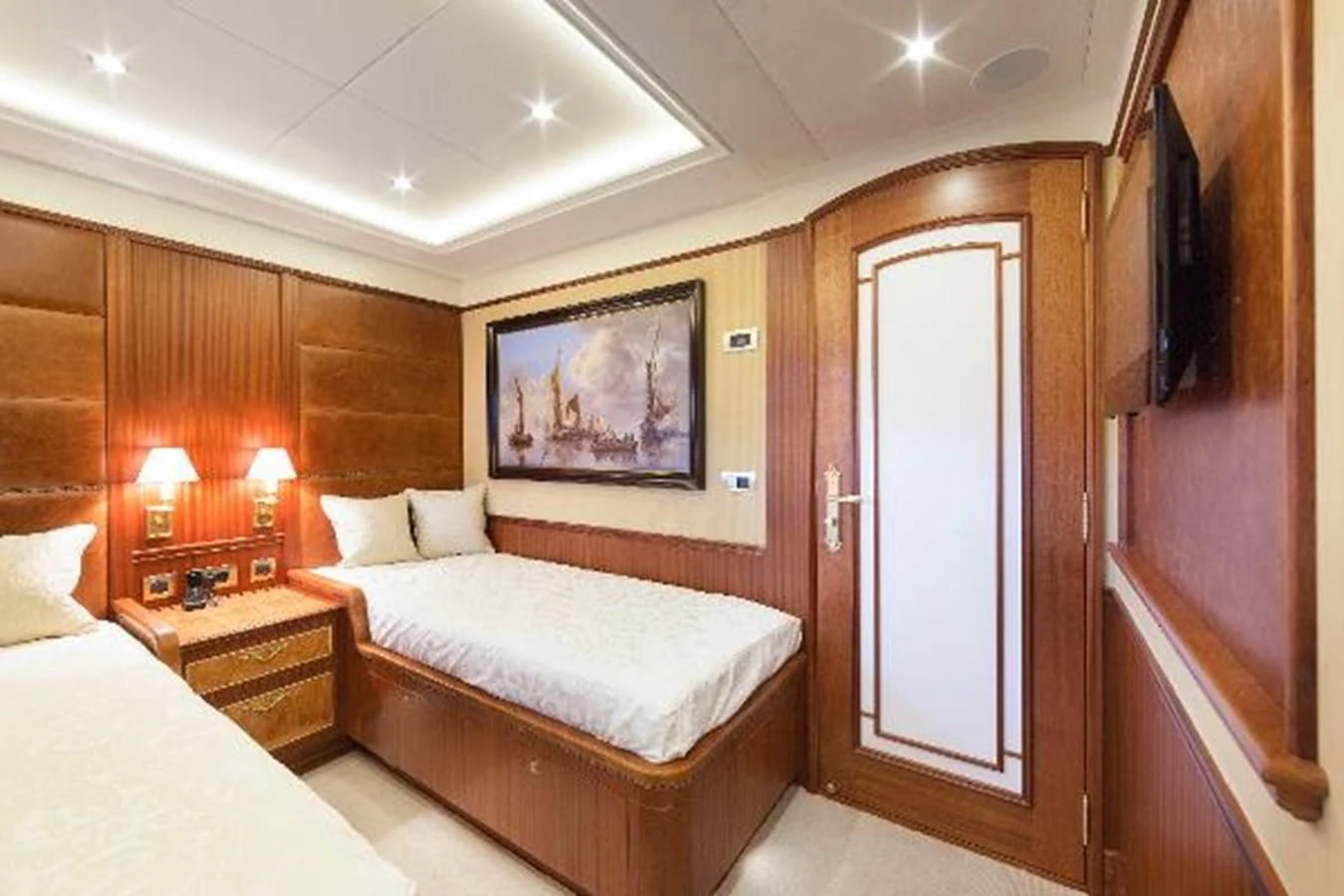 a room with two beds aboard 121FT EXPLORER 37 Yacht for Sale