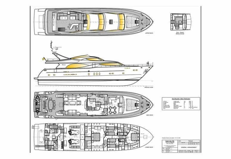 diagram, engineering drawing aboard NIKE III Yacht for Sale