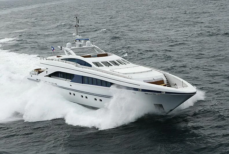 a white yacht in the water aboard LUMIR Yacht for Sale