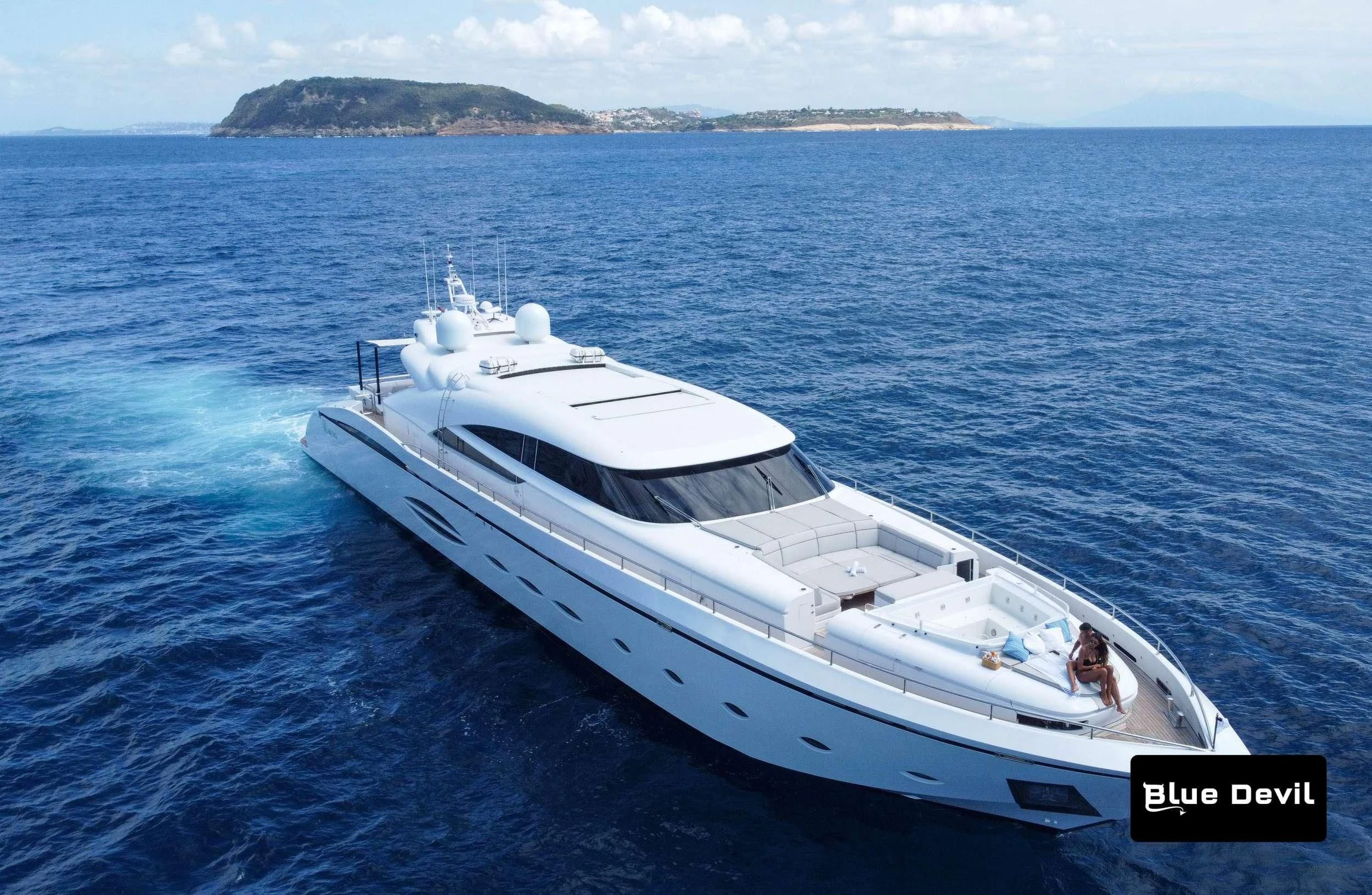 a white boat in the water aboard BLUE DEVIL Yacht for Sale