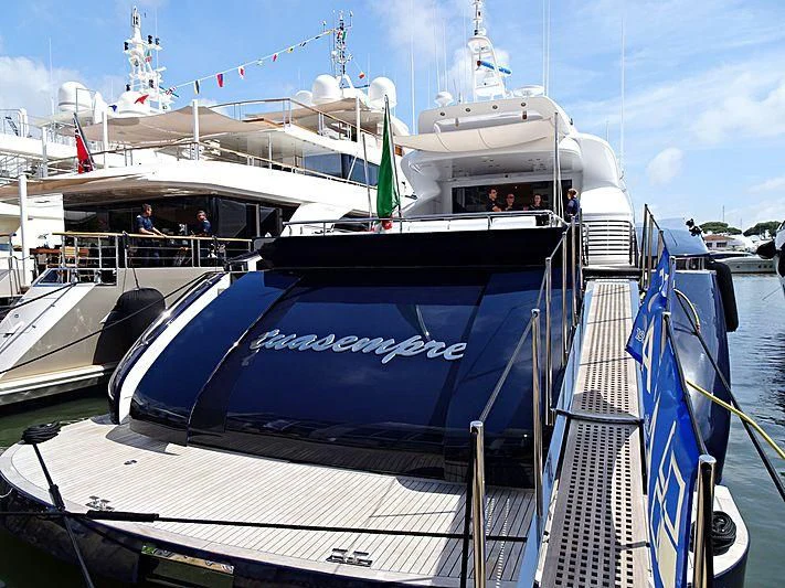 a large boat docked aboard BLUE DEVIL Yacht for Sale