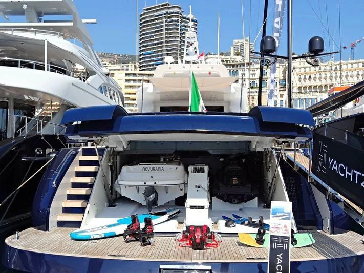 a boat with a statue on it aboard BLUE DEVIL Yacht for Sale