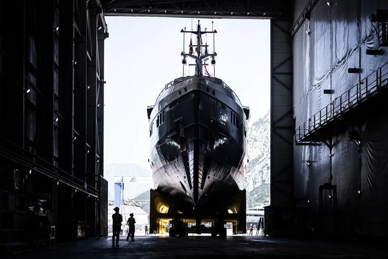 a large ship in a city aboard BAD COMPANY SUPPORT Yacht for Sale