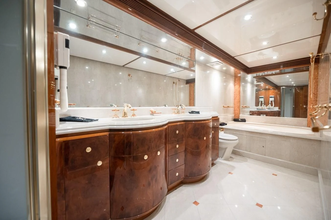 a kitchen with a large counter aboard DOLCE VITA Yacht for Sale