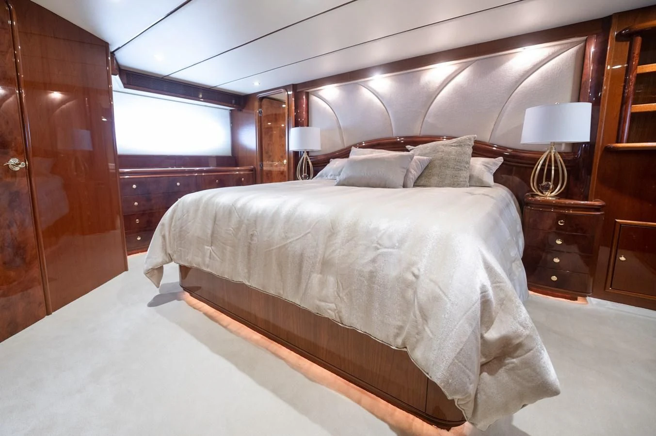 a bed in a room aboard DOLCE VITA Yacht for Sale