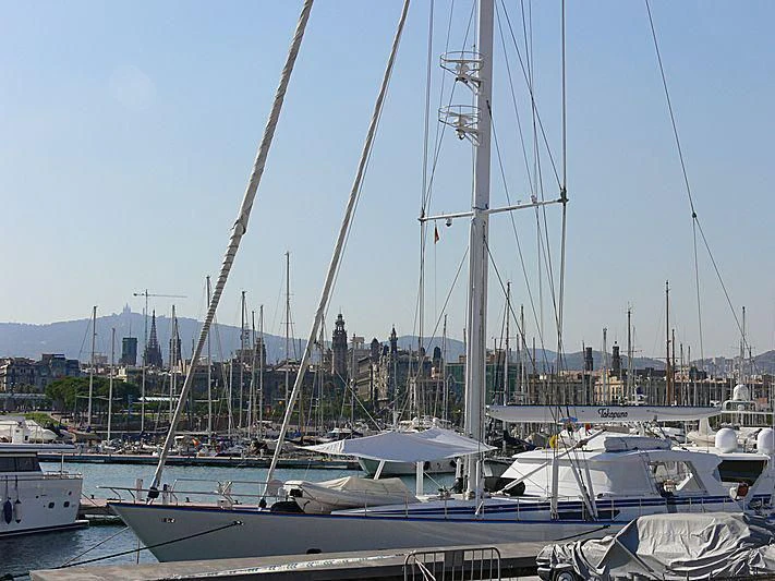 a group of boats are parked in a harbor aboard TAKAPUNA Yacht for Sale