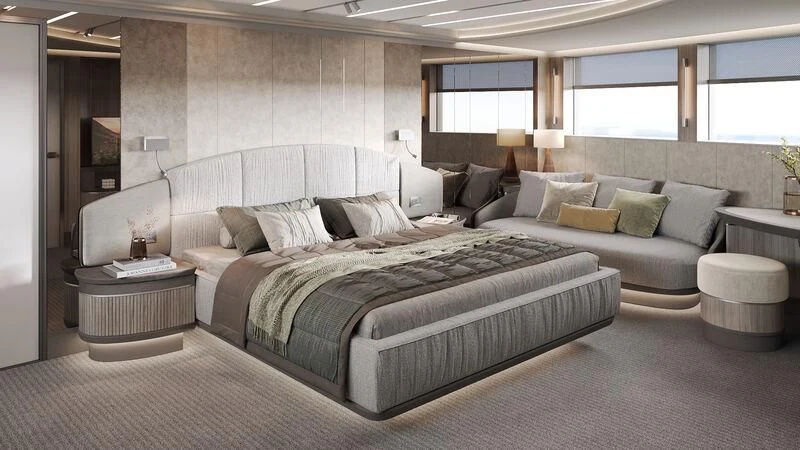 a large bed in a room aboard BERING 80/01 Yacht for Sale