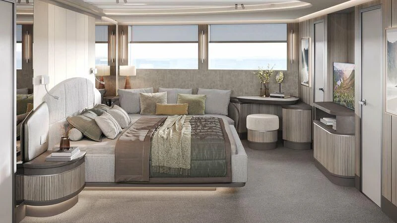 a large bedroom with a bed aboard BERING 80/01 Yacht for Sale