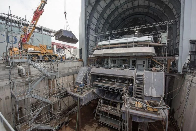 a large building under construction aboard QUEEN MIRI Yacht for Sale