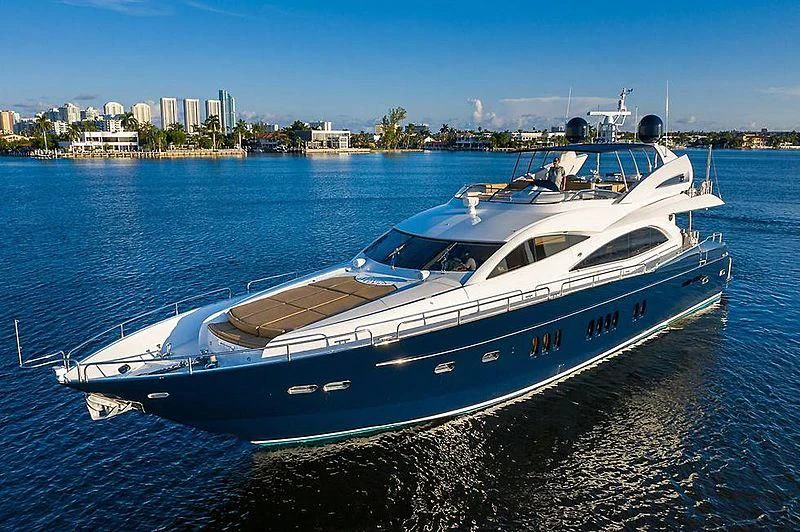 a white yacht on a river aboard BEYOND Yacht for Sale