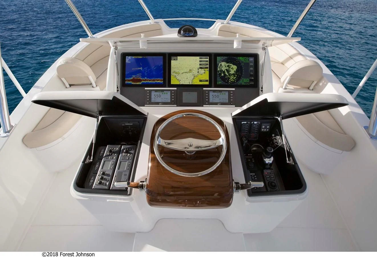 the interior of a boat aboard 2022 VIKING 92 ENCLOSED SKYBRIDGE (TBD) Yacht for Sale