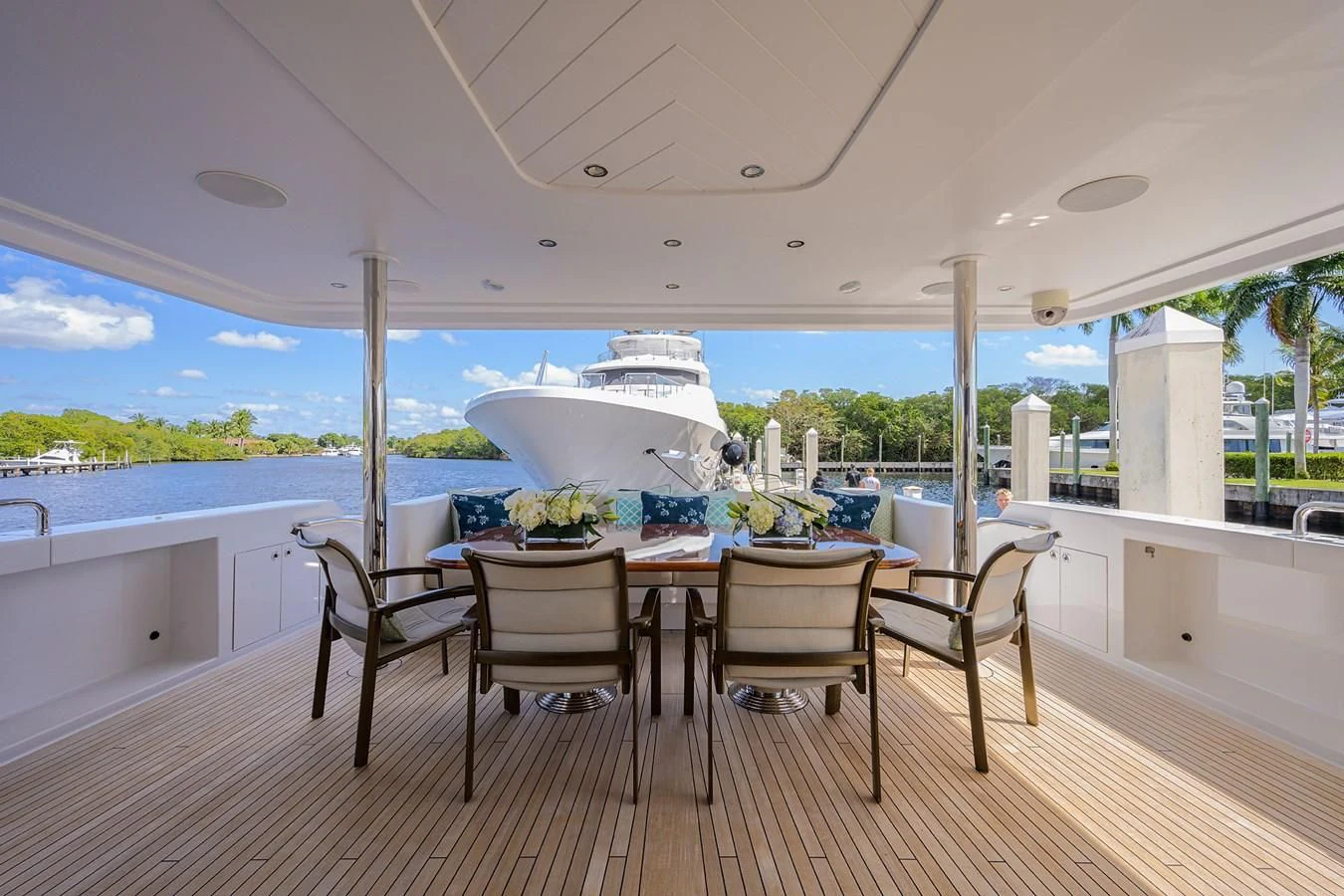 a table and chairs on a deck aboard DETERMINATION Yacht for Sale