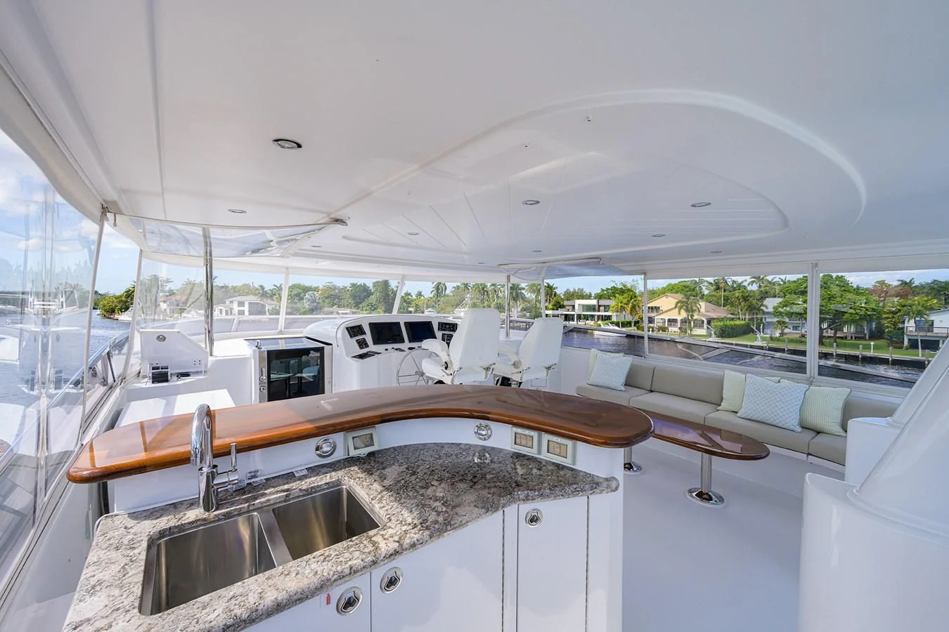 a large white boat in a large room aboard DETERMINATION Yacht for Sale