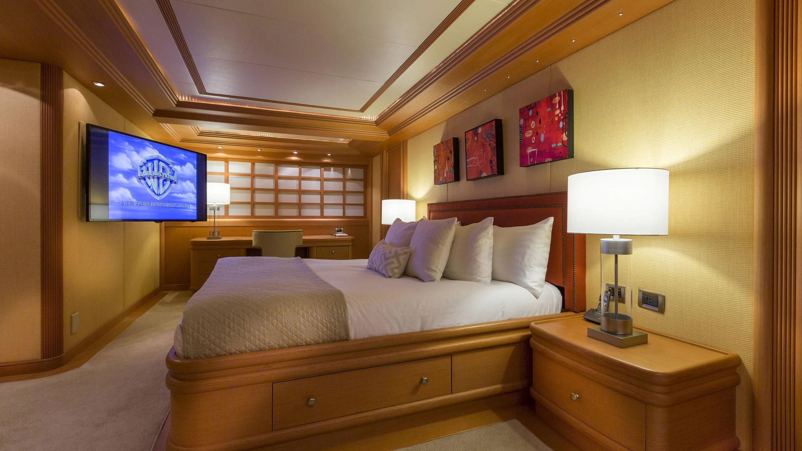 a bed in a room aboard DEDE Yacht for Sale