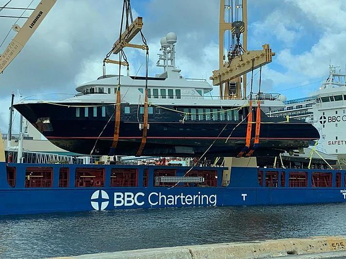 a large ship in the water aboard DEDE Yacht for Sale