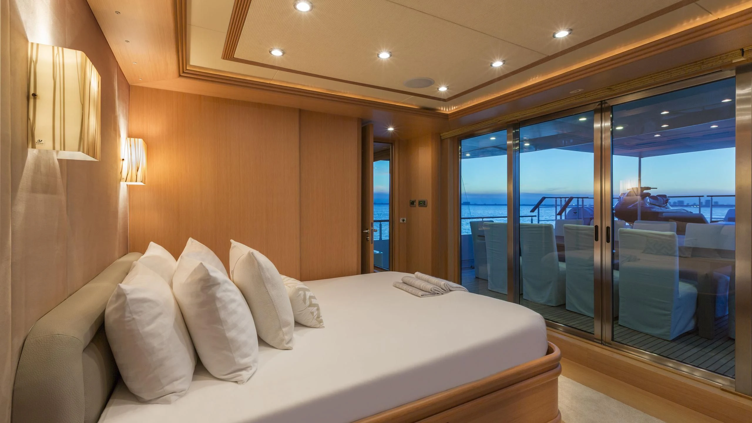 a bed in a room aboard DEDE Yacht for Sale