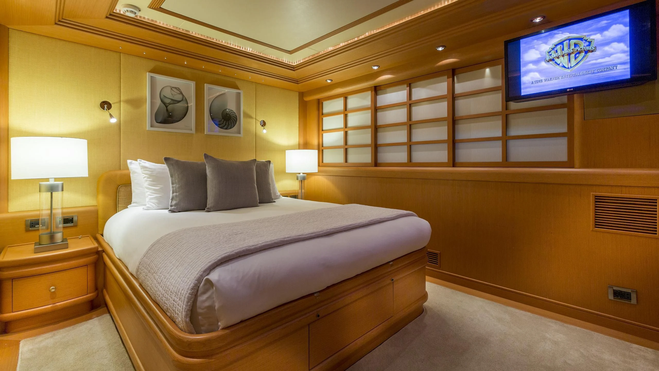 a bed in a room aboard DEDE Yacht for Sale