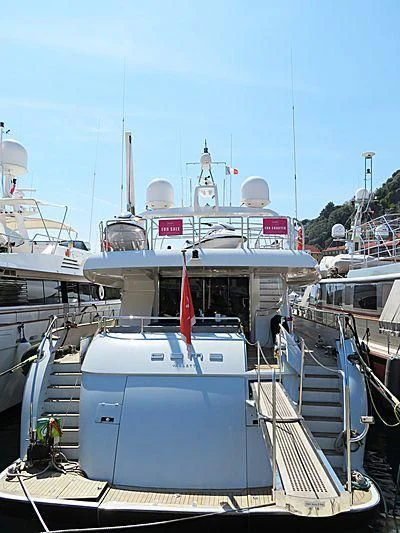 a boat docked at a pier aboard KHALILI Yacht for Sale