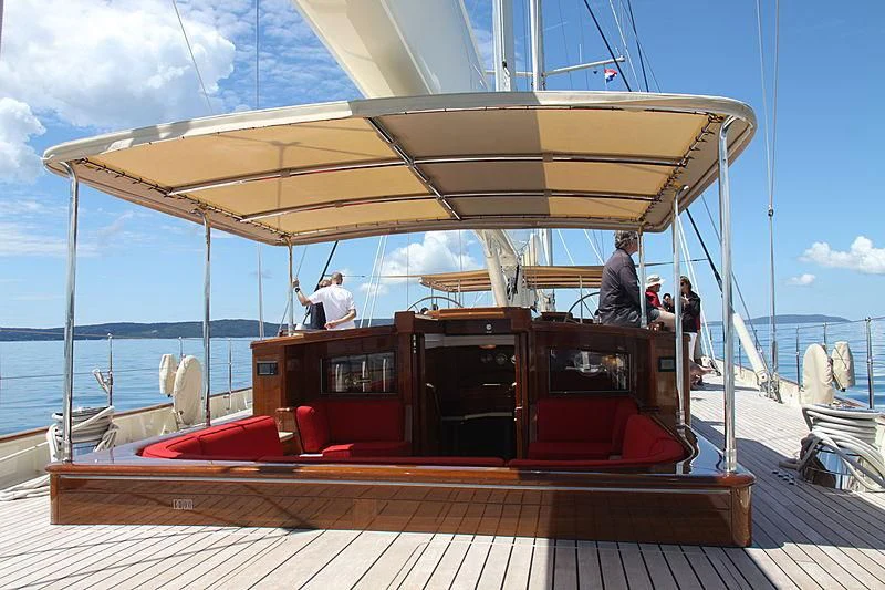 a boat with a canopy aboard KAMAXITHA Yacht for Sale