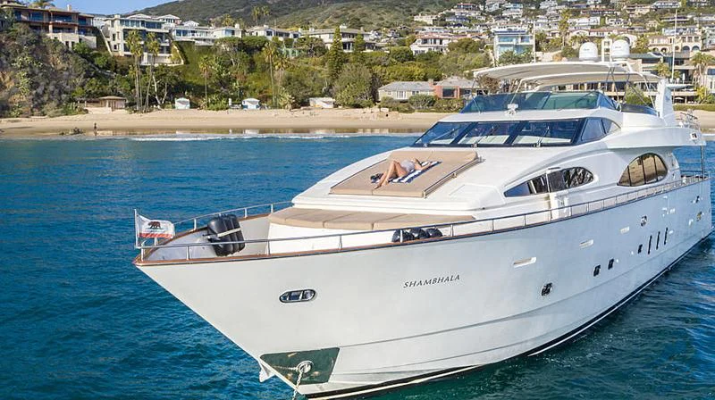 a white boat in the water aboard SHAMBHALA Yacht for Sale