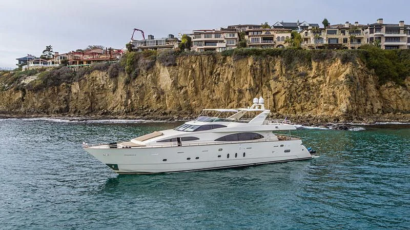 a white boat on the water aboard SHAMBHALA Yacht for Sale
