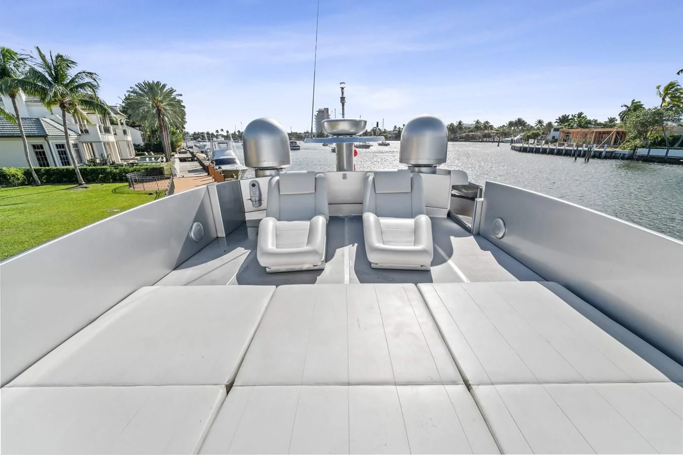 a deck with chairs and a water fountain aboard JERICO V Yacht for Sale