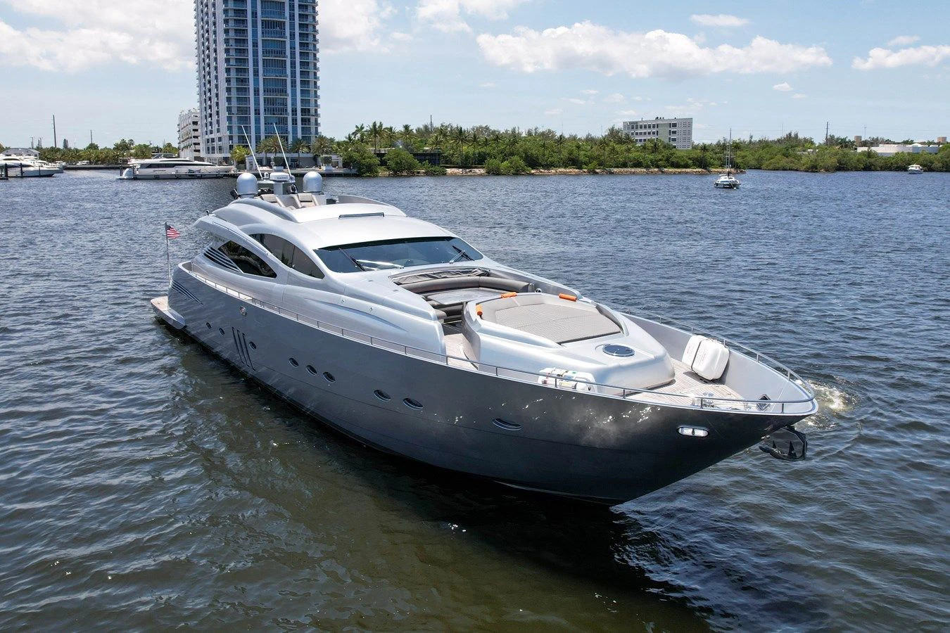a white boat on the water aboard JERICO V Yacht for Sale