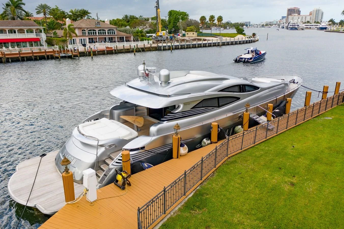 a boat docked at a pier aboard JERICO V Yacht for Sale